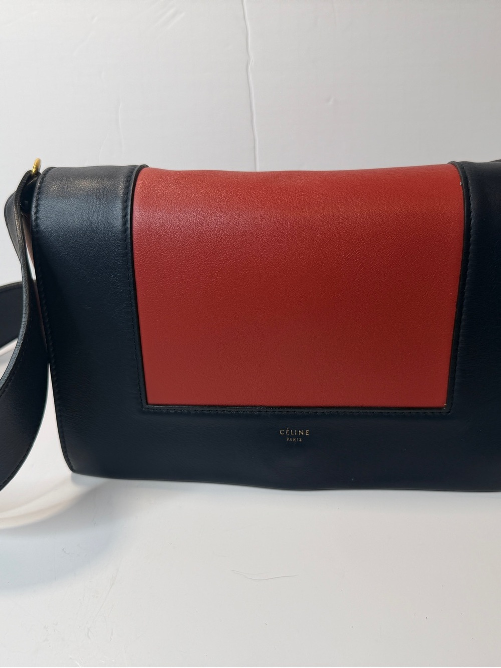 Celine Two-Tone Frame Phoebe Philo Leather Shoulder Bag - Red & Navy Blue